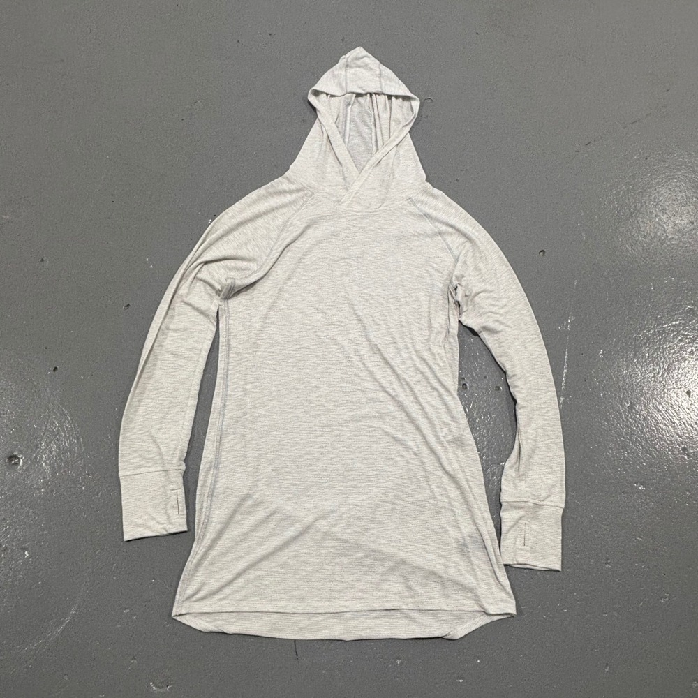 KUHL Womens Gray Heathered Stripe Long Sleeve Hooded Top Thumbholes Size M
